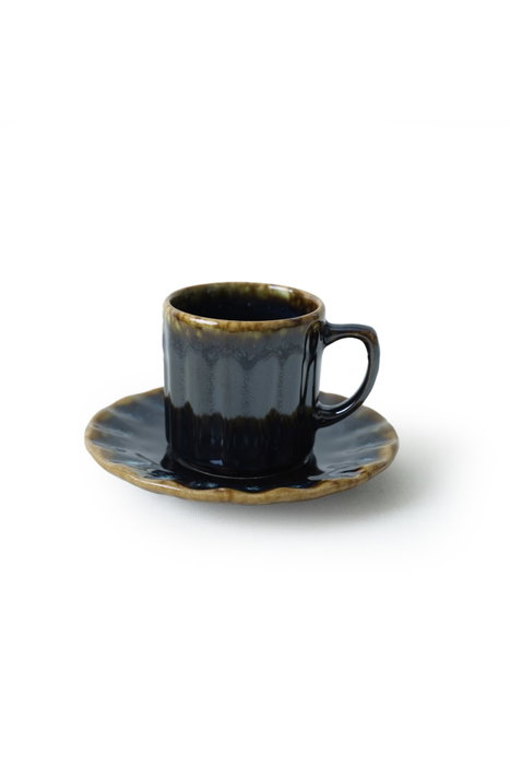 Hermia Juego de Tazas de Café y Platillos Negro y Dorado (12 Piezas)